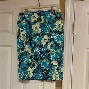 Ann Taylor Blue and Green Floral Pencil Skirt